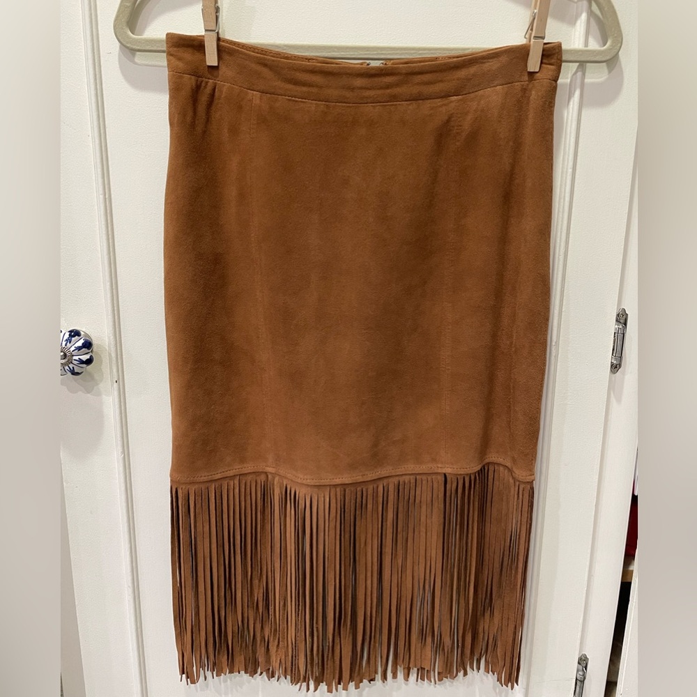 Women’s XS Brown Leather Fringed Skirt CUSP BY NEIMAN MARCUS Western Festival